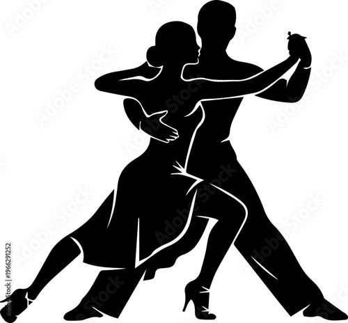 Elegant couple performing a passionate tango dance, embodying romance and artistic movement in a timeless silhouette