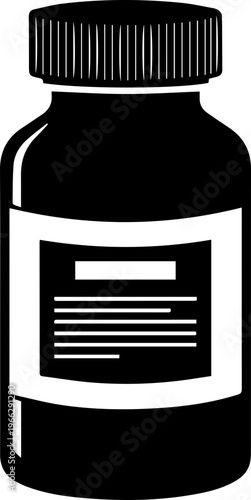 Sleek black bottle with white label and cap, perfect for product branding and pharmaceutical packaging designs