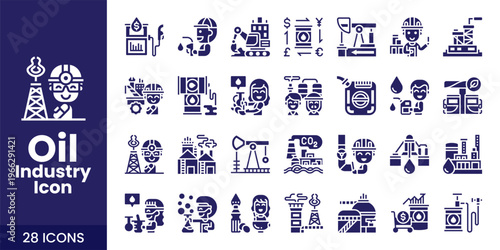 Oil and Gas Industry Icon Set with Fuel, Refinery, Pipeline, and Industrial Energy Vector Collection