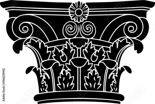 Elegant Corinthian column capital silhouette offers timeless architectural detail for sophisticated design projects and historical themes