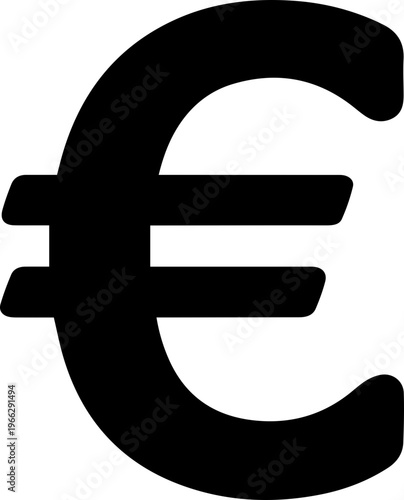 Bold black euro symbol stands out against a clean white background, representing finance and currency.