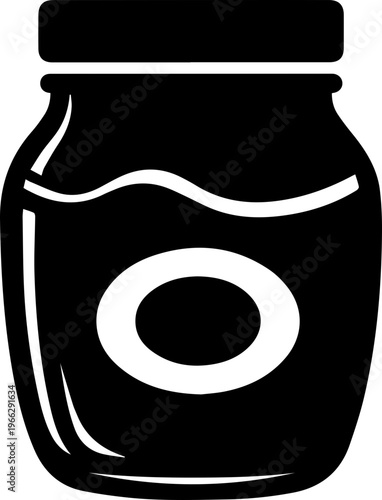 Sleek black bottle icon with simple circular label design, perfect for modern food and drink branding and packaging concepts