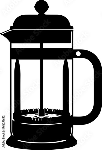 Sleek black French press coffee maker silhouette, perfect for modern kitchens and cafe branding.