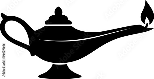 Mysterious glowing genie lamp silhouette ignites imagination and brings ancient wishes to life, perfect for fantasy themes