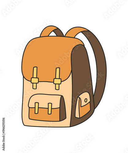 Adventure backpack in color sketch style. Camp equipment for hiking, bag icon with doodle drawing and travel expedition concept. Graphic element for outdoor gear and journey.