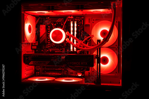 Cuadro en lienzo Gaming PC with Red RGB lighting