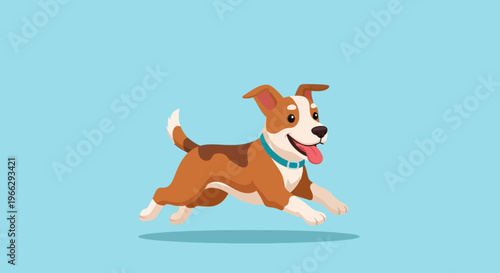 Brown and white dog running fast.