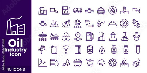 Oil and Gas Industry Icon Set with Fuel, Refinery, Pipeline, and Industrial Energy Vector Collection