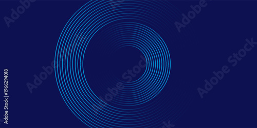 Circle gradient dark blue technology background. Geometric shapes radial connections