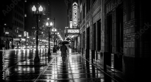 person walking on wet street.