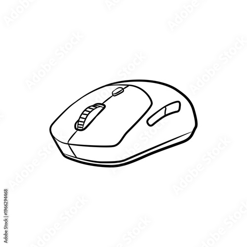 Wireless Computer Mouse Ergonomic Line Art Outline