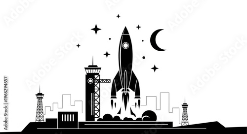 Rocket Ship Launching Into Space.