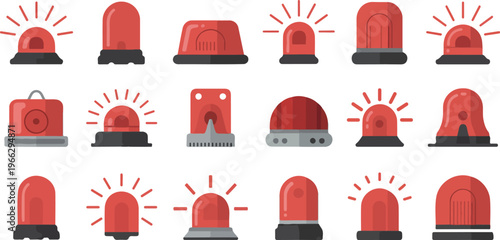 Emergency siren and flashing warning light set, red alarm beacon for urgent situations.