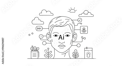 Young Boy with Futuristic Ai Technology.