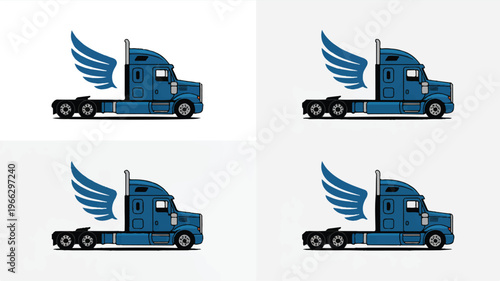 blue semi truck with wings on side  transportation icon