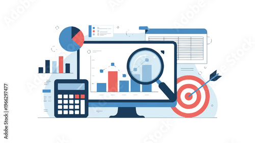 Business analysis and strategy planning with graphs and charts on computer screen