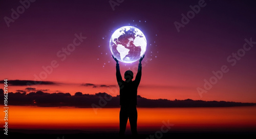 Earth Day People Silhouette Collection – Sustainability, Environment & Eco Lifestyle Gradient Background Vector Set