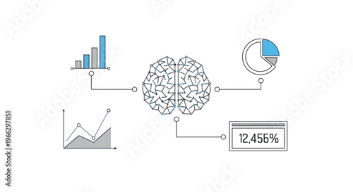 Brain with data analysis charts connected.
