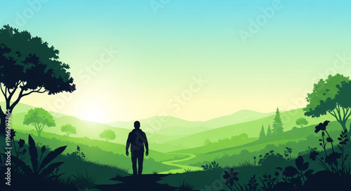 Earth Day People Silhouette Collection – Sustainability, Environment & Eco Lifestyle Gradient Background Vector Set