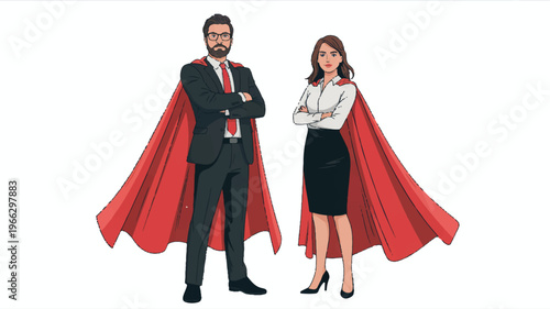 Business people wearing superhero capes standing confidently