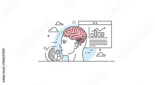 Brain with thinking person profile.