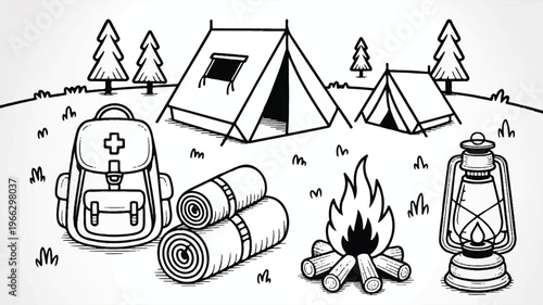 Camping gear and accessories for outdoor adventure in nature