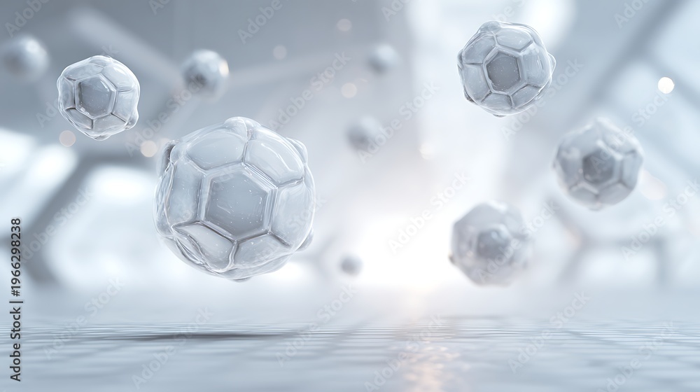Naklejka premium Clean white medical technology background featuring glowing molecular structures above a sleek clinical surface, ideal for biotech and healthcare use.