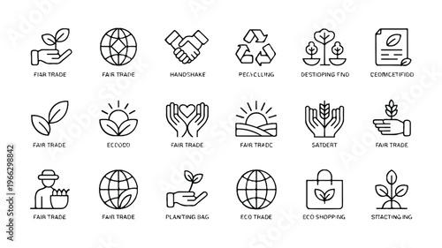 eco friendly icons with fair trade and recycling symbols