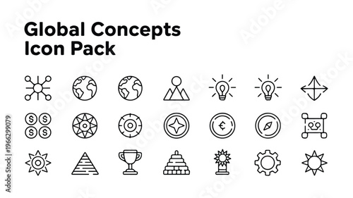 global concepts icon pack with various symbols  business finance and technology