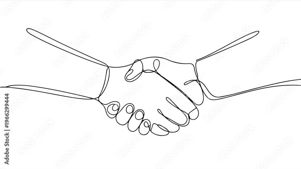 Fototapeta premium Handshake between two people in a single line drawing style