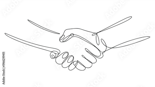 Handshake between two people in a continuous line drawing style