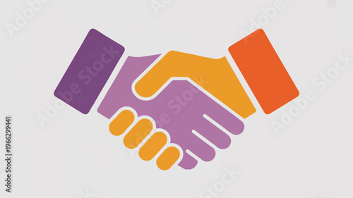 Handshake between two people in orange and purple colors  symbol of partnership and agreement