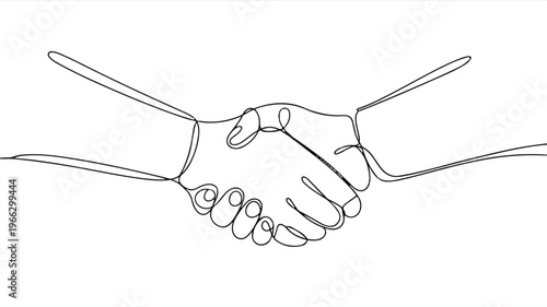 Handshake between two people in a single line drawing style