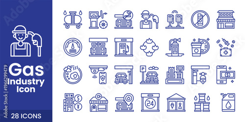 Oil and Gas Industry Icon Set with Fuel, Refinery, Pipeline, and Industrial Energy Vector Collection