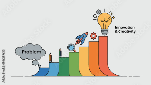 Innovation and creativity concept with colorful graph and light bulb  business growth and problem solving