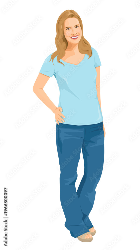 Obraz premium Caucasian png woman sticker, standing character in transparent background