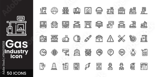 Oil and Gas Industry Icon Set with Fuel, Refinery, Pipeline, and Industrial Energy Vector Collection