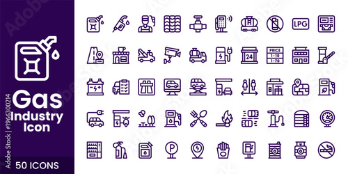 Oil and Gas Industry Icon Set with Fuel, Refinery, Pipeline, and Industrial Energy Vector Collection