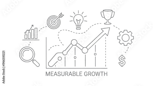 Measurable growth business concept with graph and icons