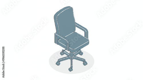 Office chair with armrests on casters in blue color  modern design