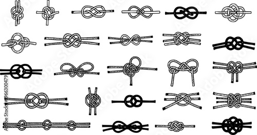 Nautical Knots Collection: Variety of Rope Knots, Decorative Marine Elements