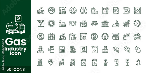 Oil and Gas Industry Icon Set with Fuel, Refinery, Pipeline, and Industrial Energy Vector Collection