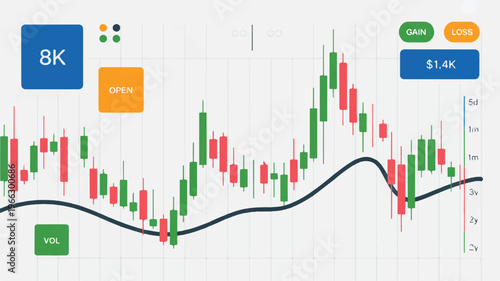 stock market chart with candlestick graph and business financial data on screen display showing market trends and analysis