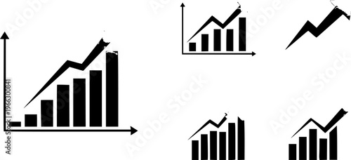 Black and white bar and line graphs showing growth, success, and financial progress with a grunge texture.