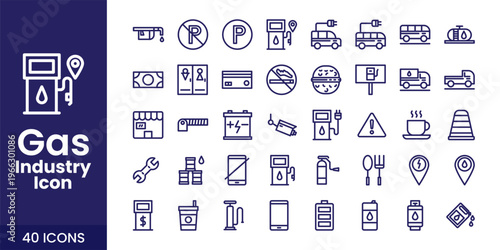 Oil and Gas Industry Icon Set with Fuel, Refinery, Pipeline, and Industrial Energy Vector Collection