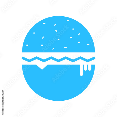 Minimalist Burger Icon Design with Dripping Cheese, Flat Style Fast Food Graphic Concept for Menu or App Interface