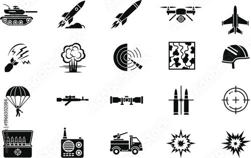 Military icons set a comprehensive collection of warfare and defense related symbols