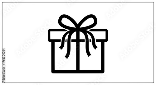 A black illustration of a gift box with ribbon on top