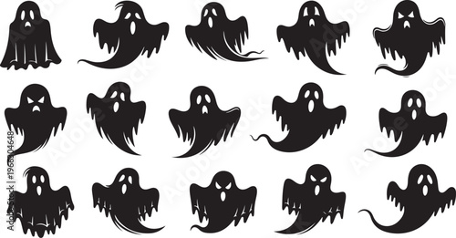 Collection of spooky ghost silhouettes for Halloween designs