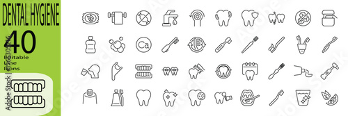 Dental hygiene icon set. Editable stroke.